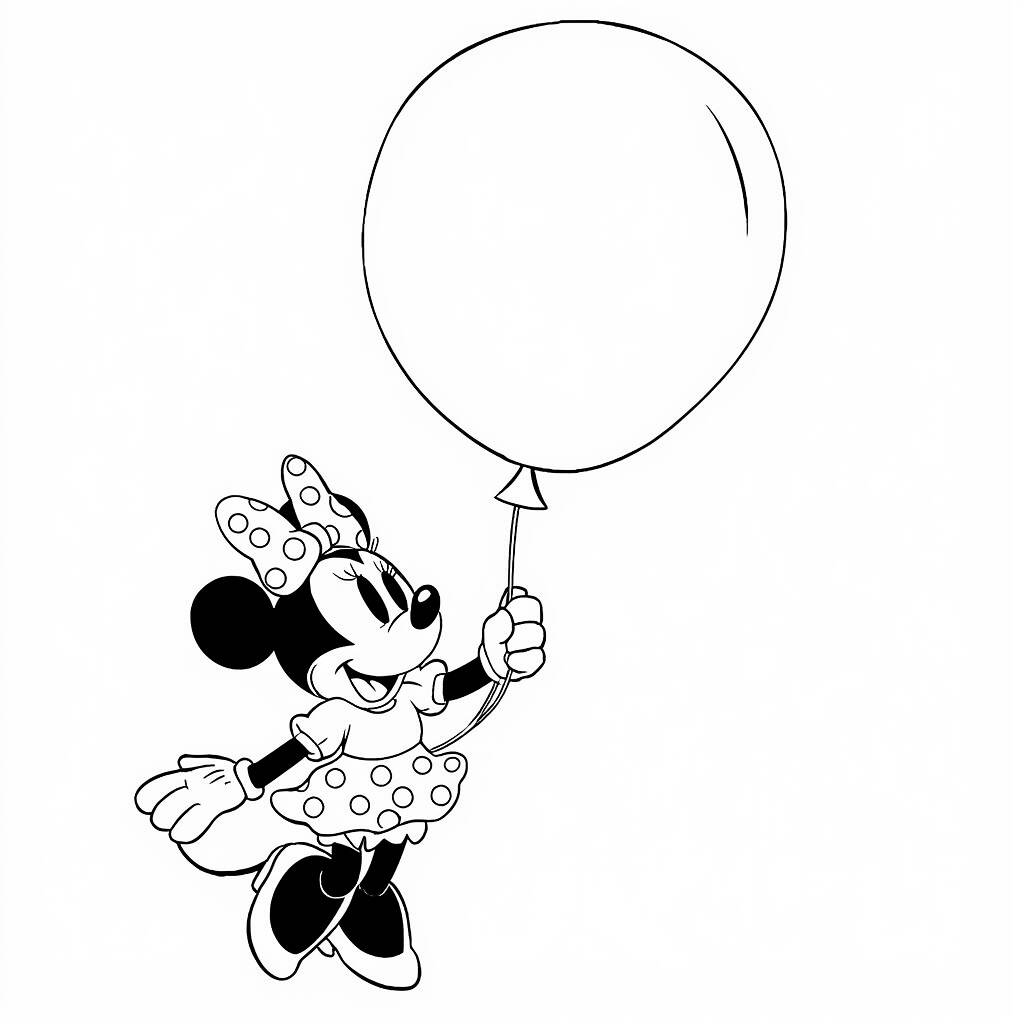 Desenho da Minnie Mouse com um Balão para Colorir