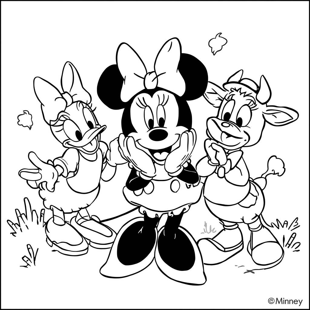 Desenho da Minnie Mouse e Suas Amigas para Colorir