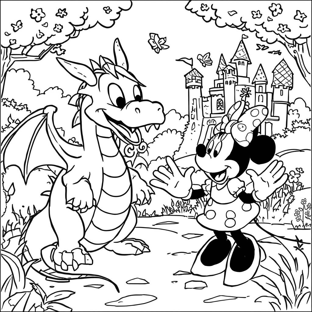 Desenho da Minnie Mouse e um Dragão para Colorir