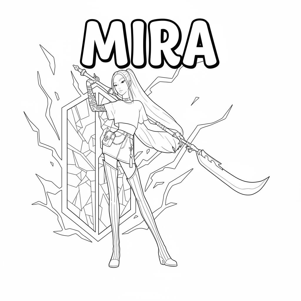 Desenho da Mira com espada para colorir (Guerreiras do K-Pop)