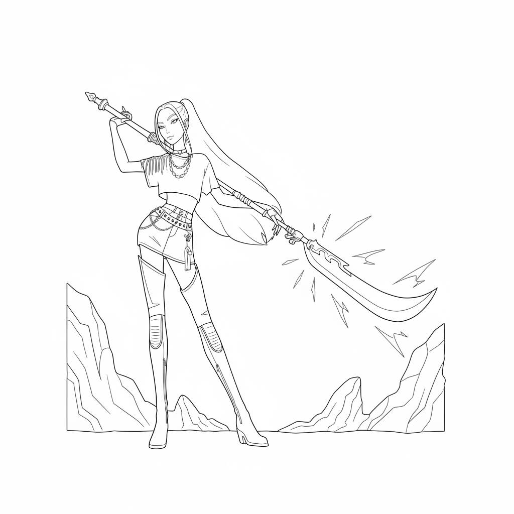 Desenho da Mira com espada para colorir (Guerreiras do K-Pop)