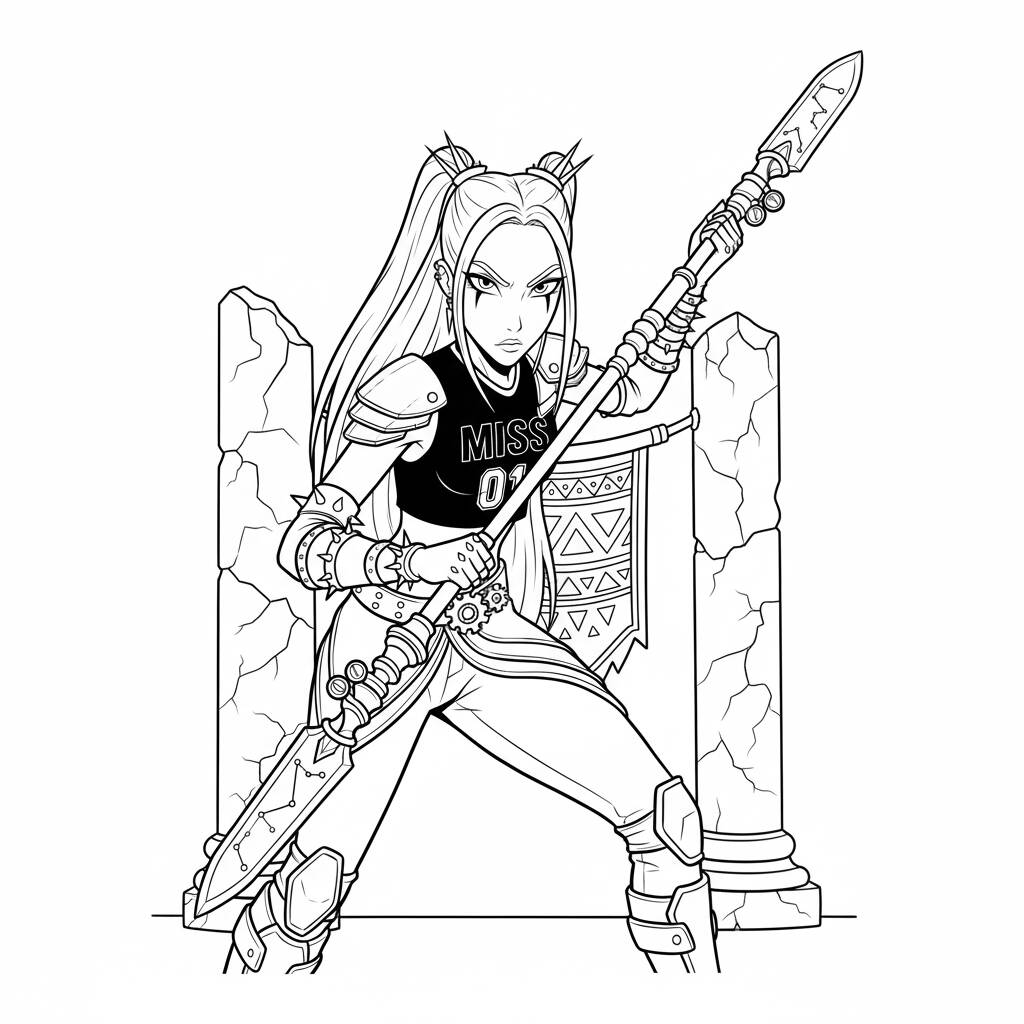 Desenho da Mira com lança para colorir (Guerreiras do K-Pop)
