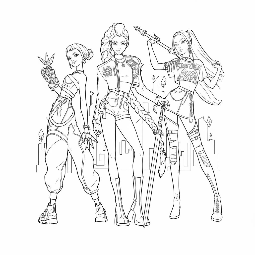 Desenho da Mira e suas amigas para colorir (Guerreiras do K-Pop)