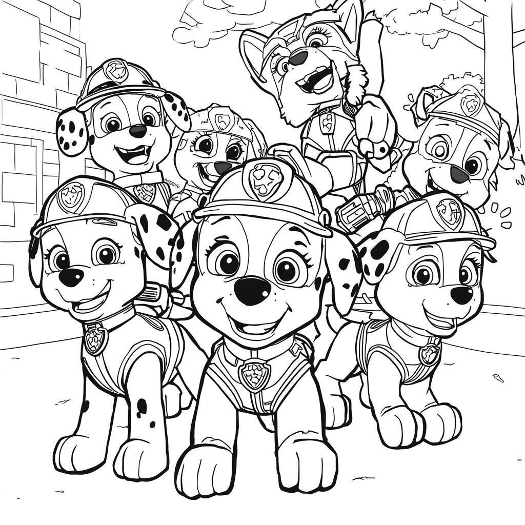 Desenho da Patrulha Canina Pups em Ação para Colorir