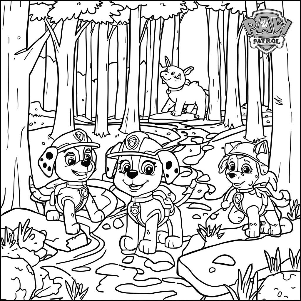 Desenho da Patrulha Canina em uma Aventura na Floresta para Colorir