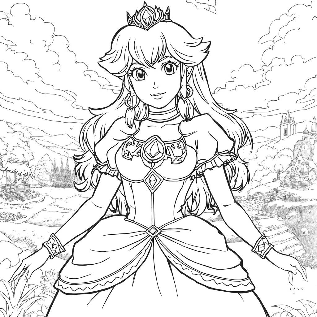 Desenho da Princesa Peach Realista para Colorir