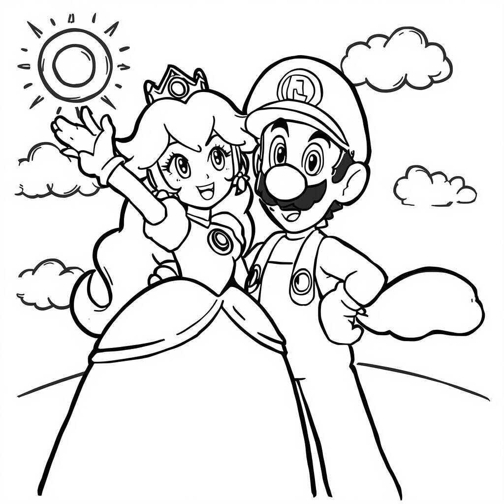 Desenho da Princesa Peach e Luigi para Colorir