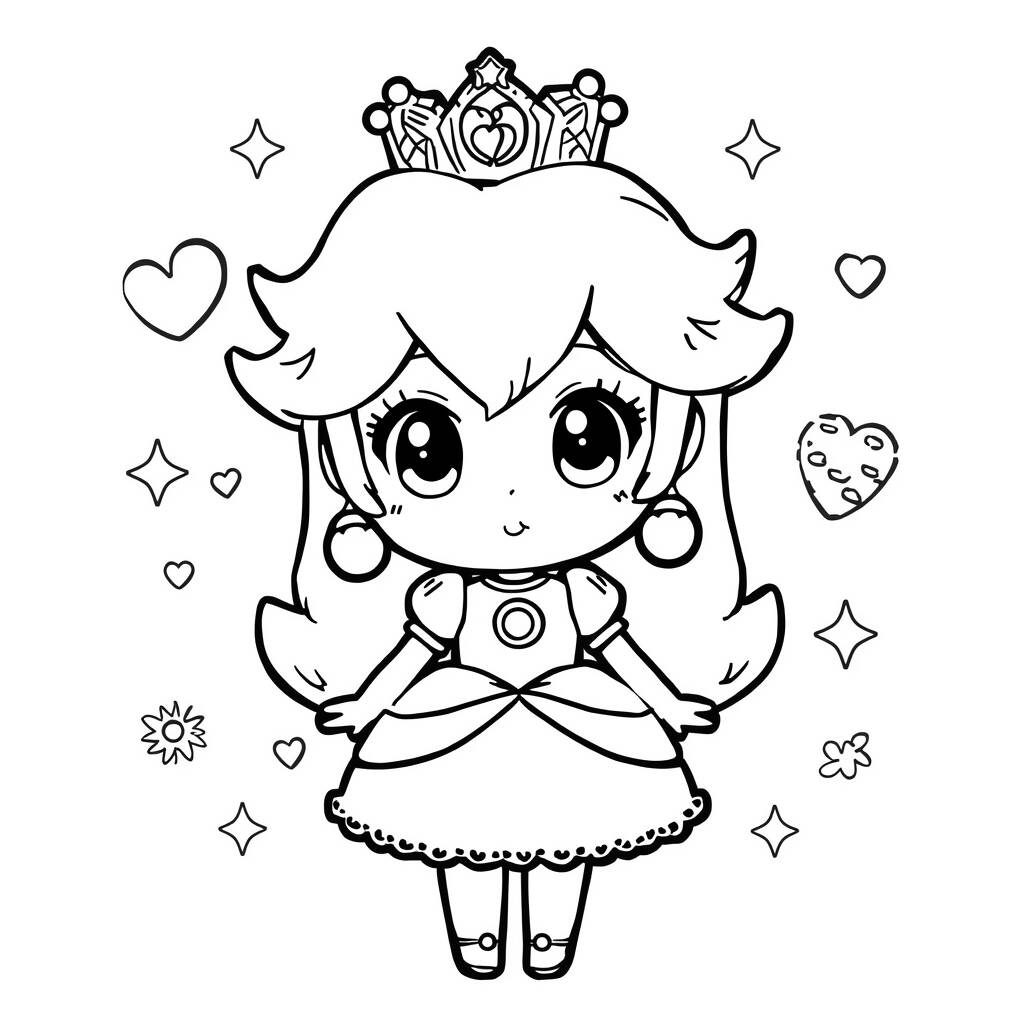 Desenho da Princesa Peach em Estilo Chibi para Colorir