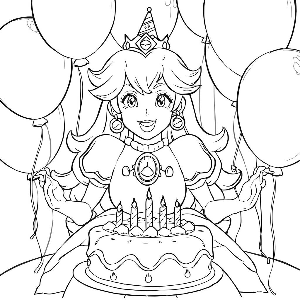 Princess Peach at Party Coloring Page