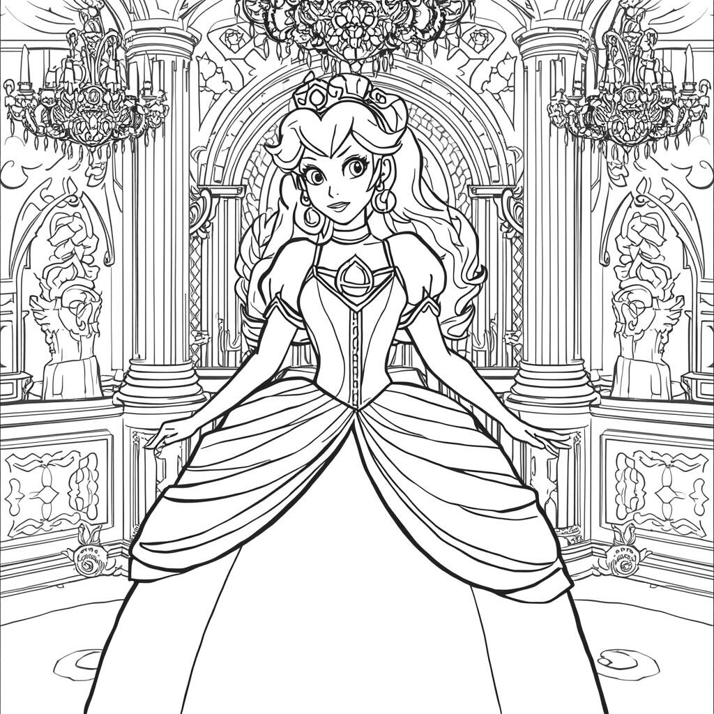Desenho da Princesa Peach em um Evento de Gala para Colorir