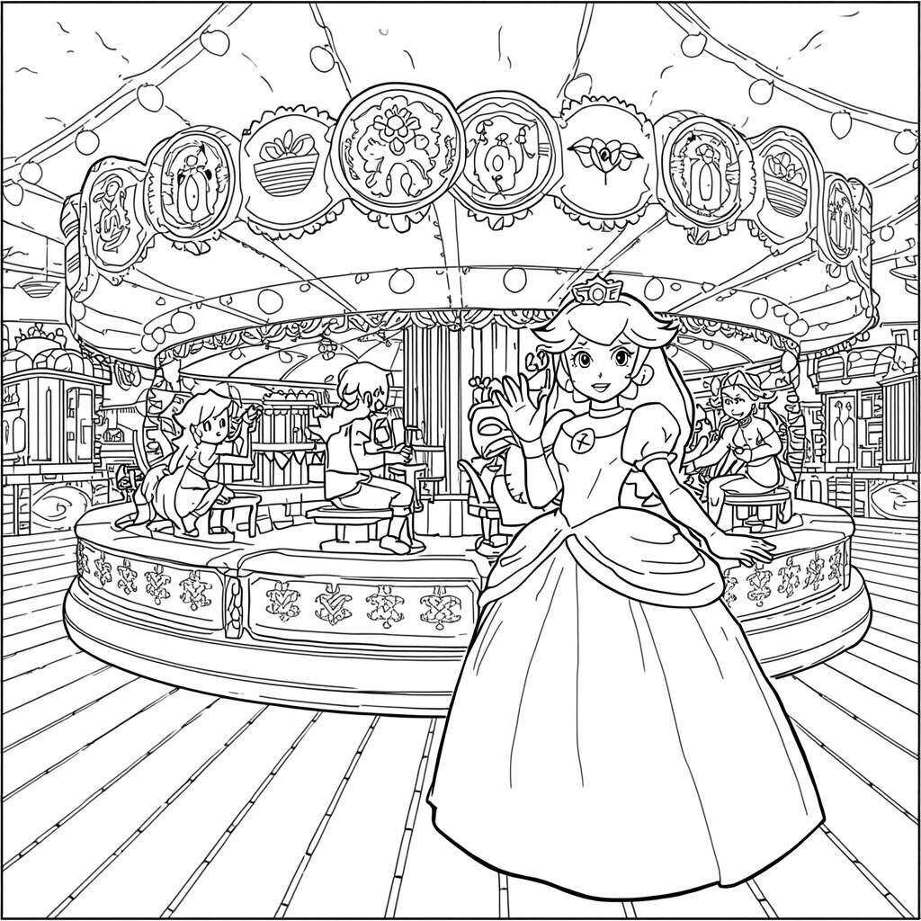 Desenho da Princesa Peach em um Festival para Colorir