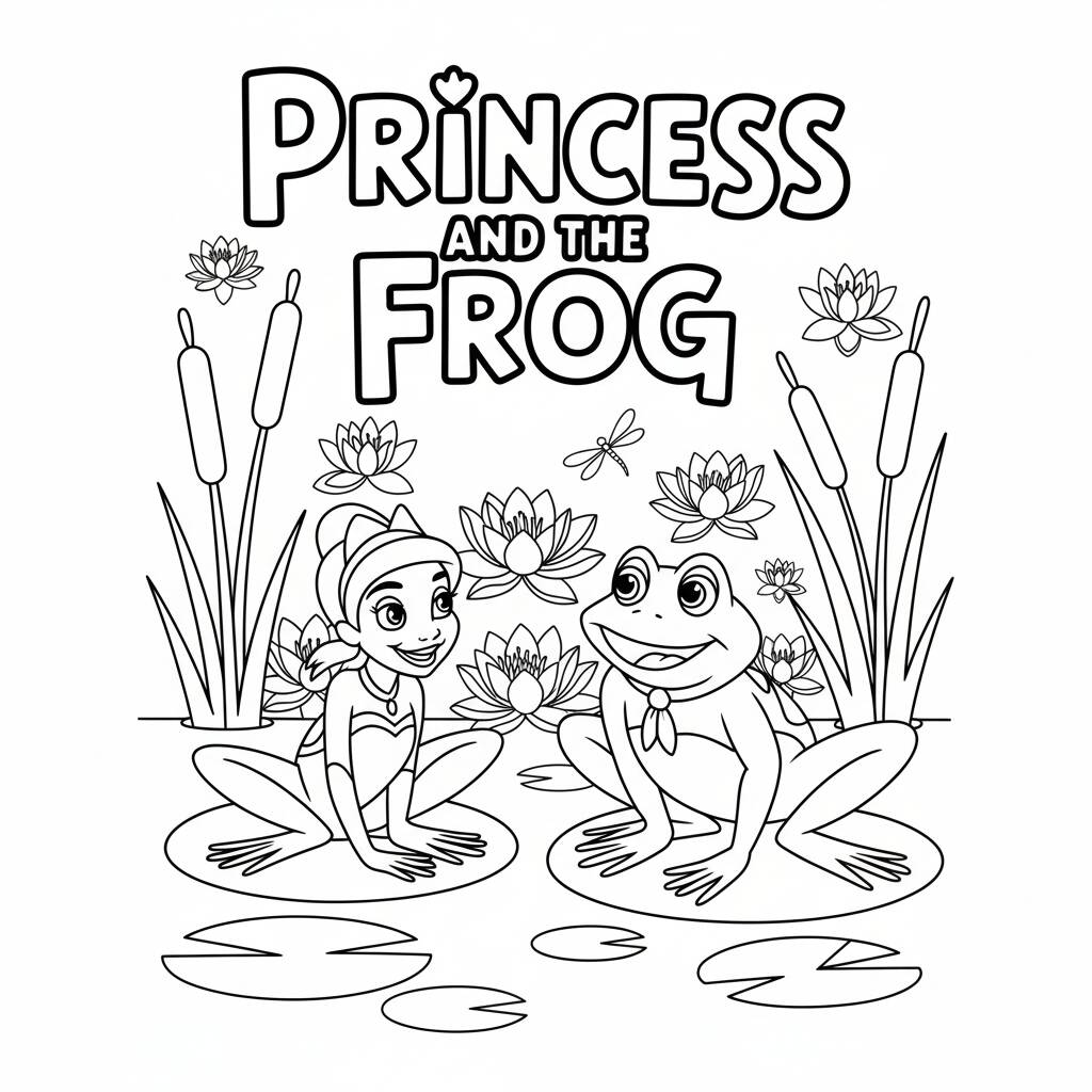Desenho da Princesa e o Sapo para colorir