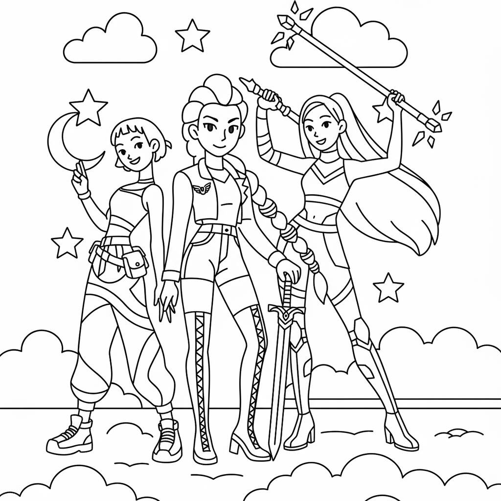 Desenho das Guerreiras do K Pop para colorir (Desenho para Colorir)