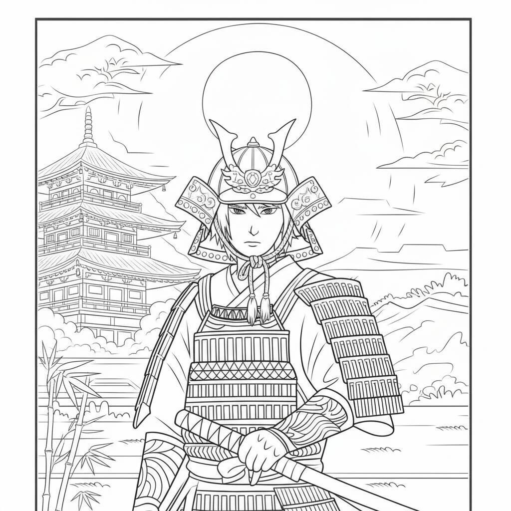 Desenho de Anime de Samurai para colorir