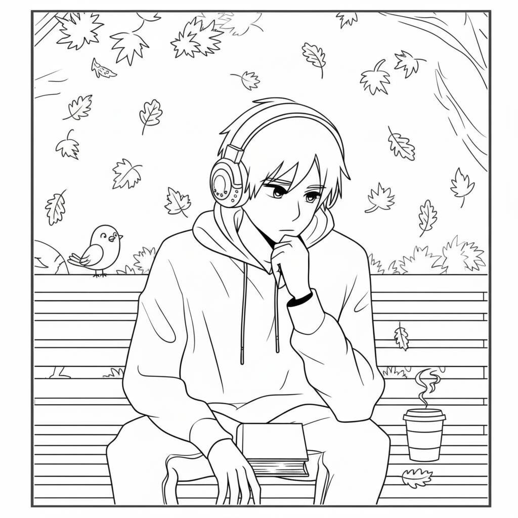 Desenho de Anime de um garoto pensativo para colorir