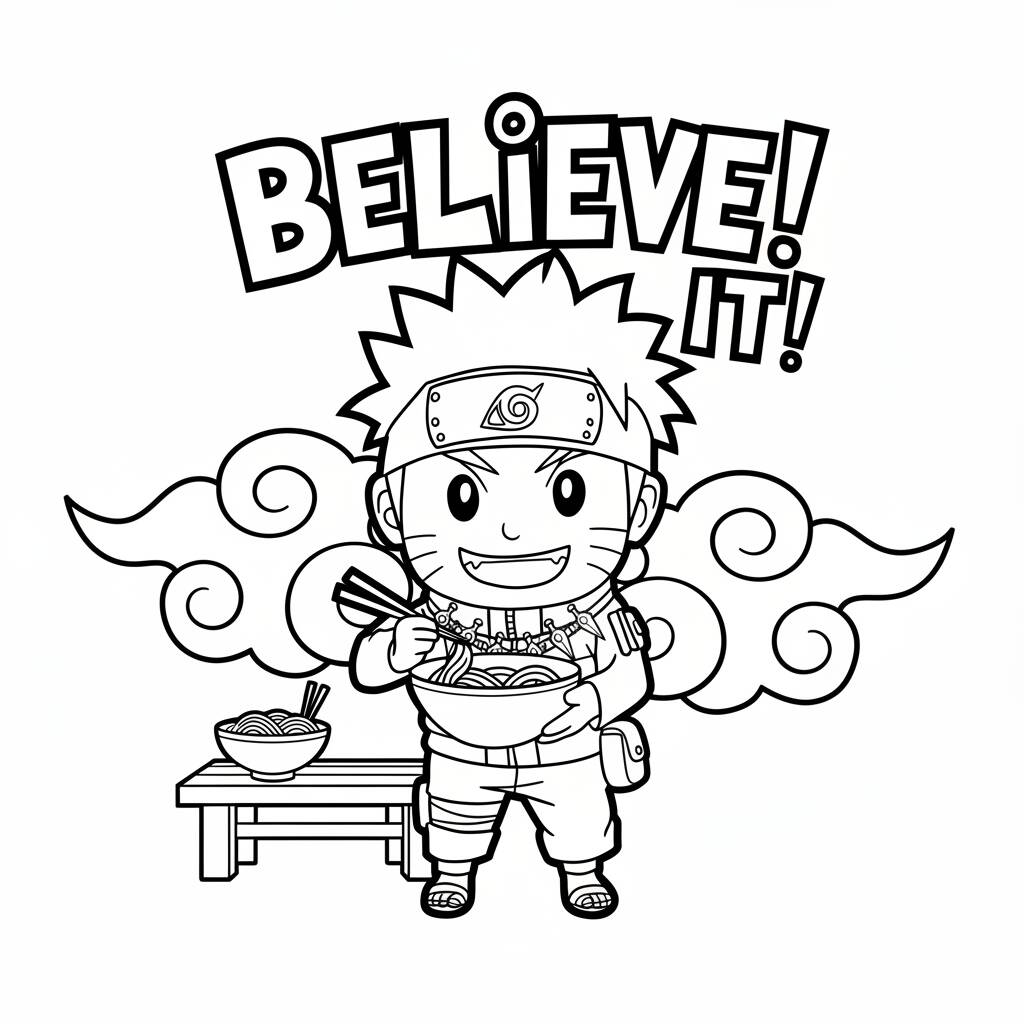 Desenho de Anime do Naruto com macarrão para colorir