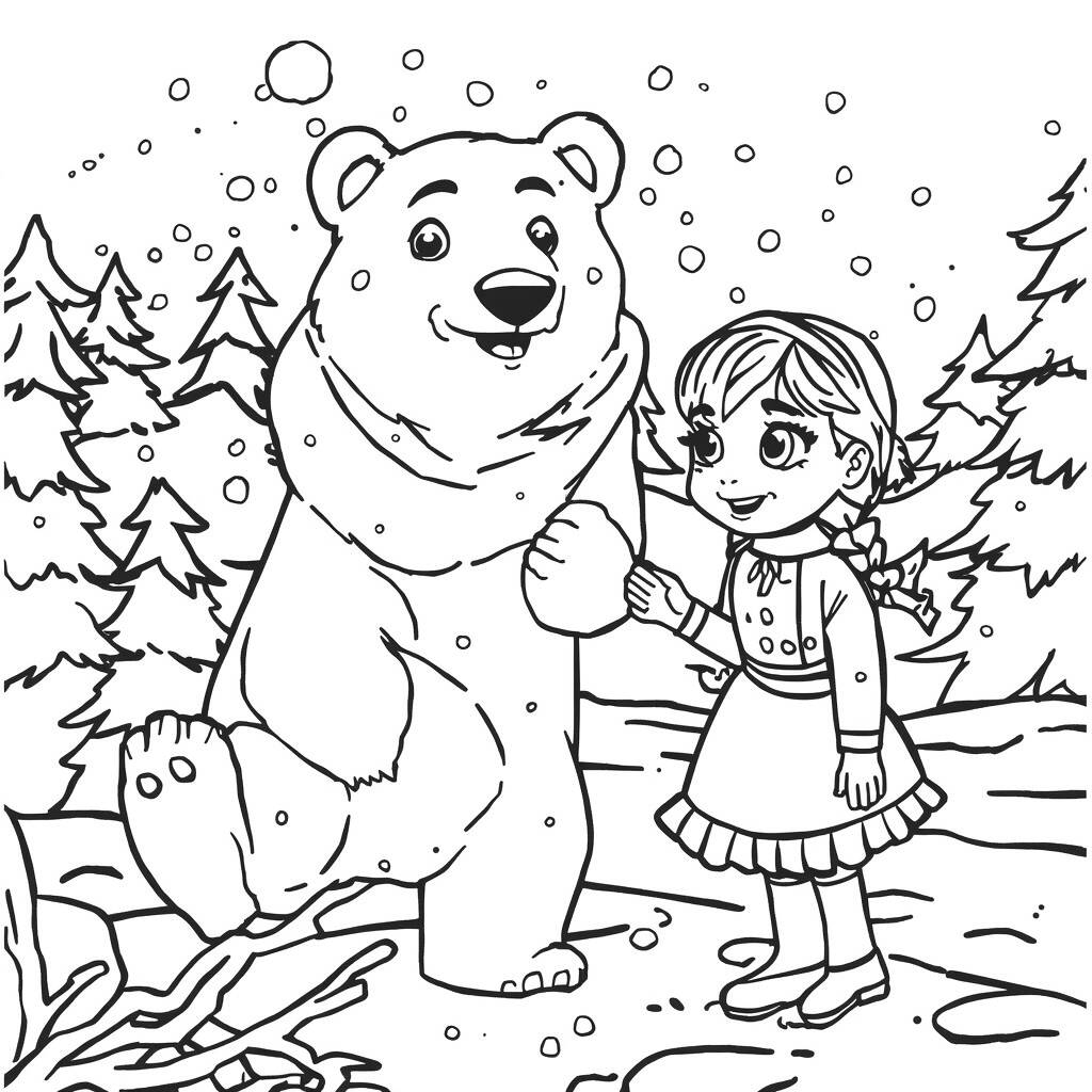 Desenho de Anna e um urso polar para Colorir
