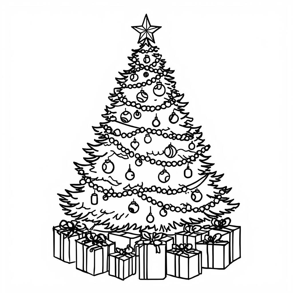 Desenho de Árvore de Natal Decorada para Colorir
