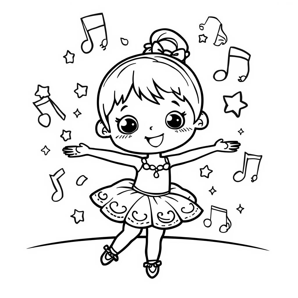 Desenho de Bailarina Kawaii para Colorir