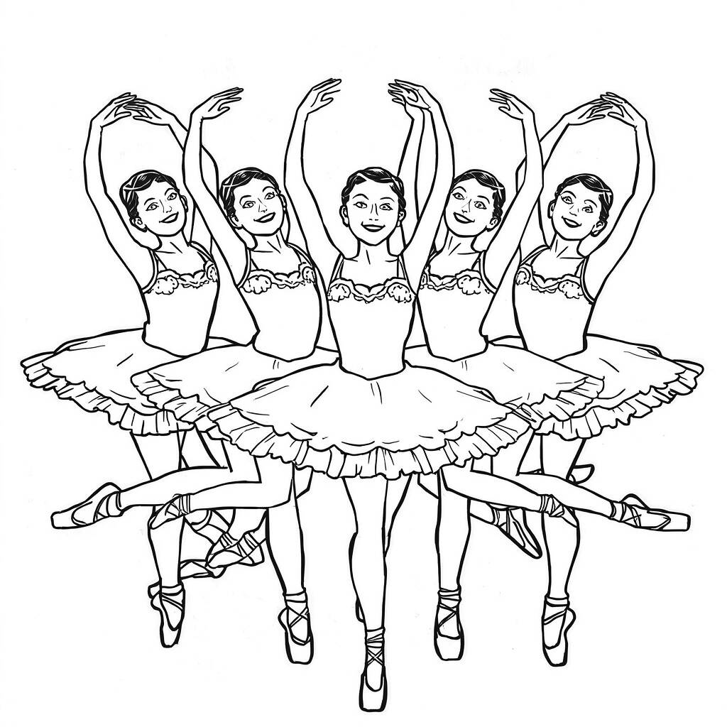 Desenho de Bailarina para Colorir com Amigas