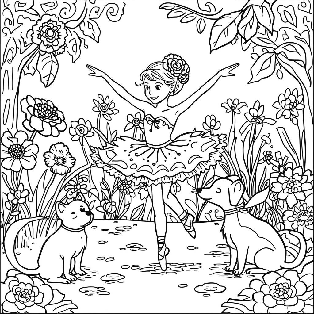 Desenho de Bailarina para Colorir com Animais