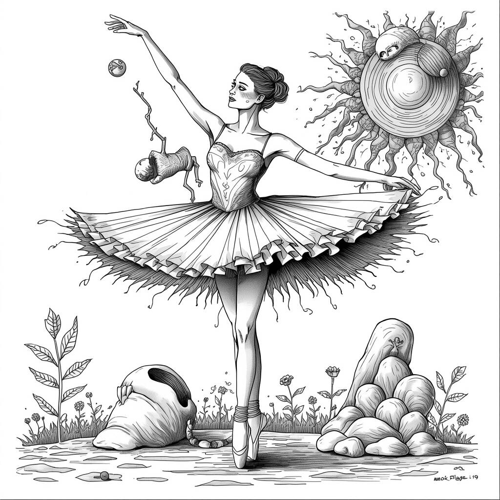 Desenho de Bailarina para Colorir com Estilo Surrealista