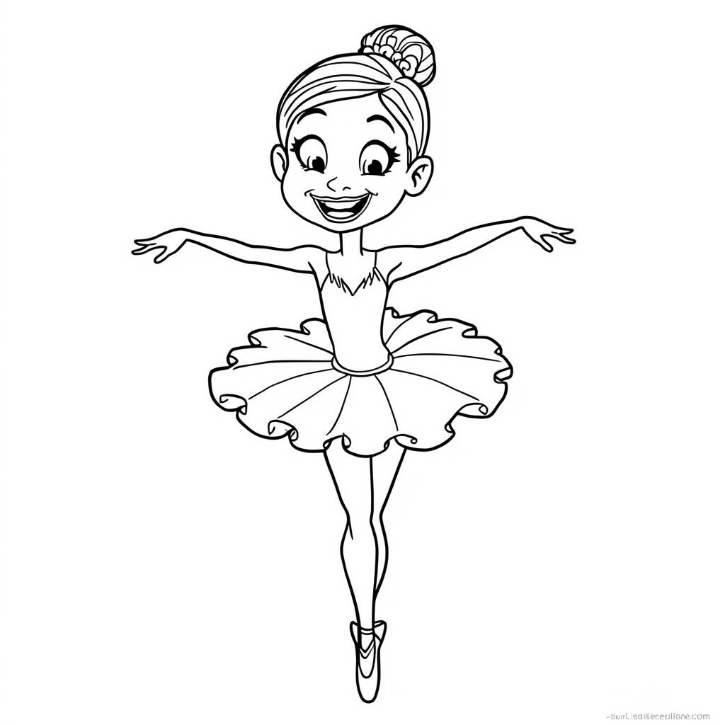 Desenho de Bailarina para Colorir em Estilo Cartoon