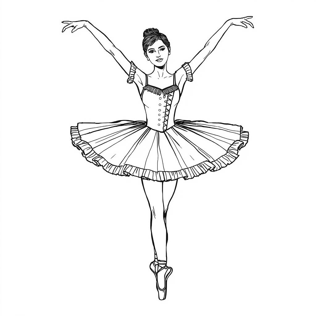 Desenho de Bailarina para Colorir em Estilo Vintage