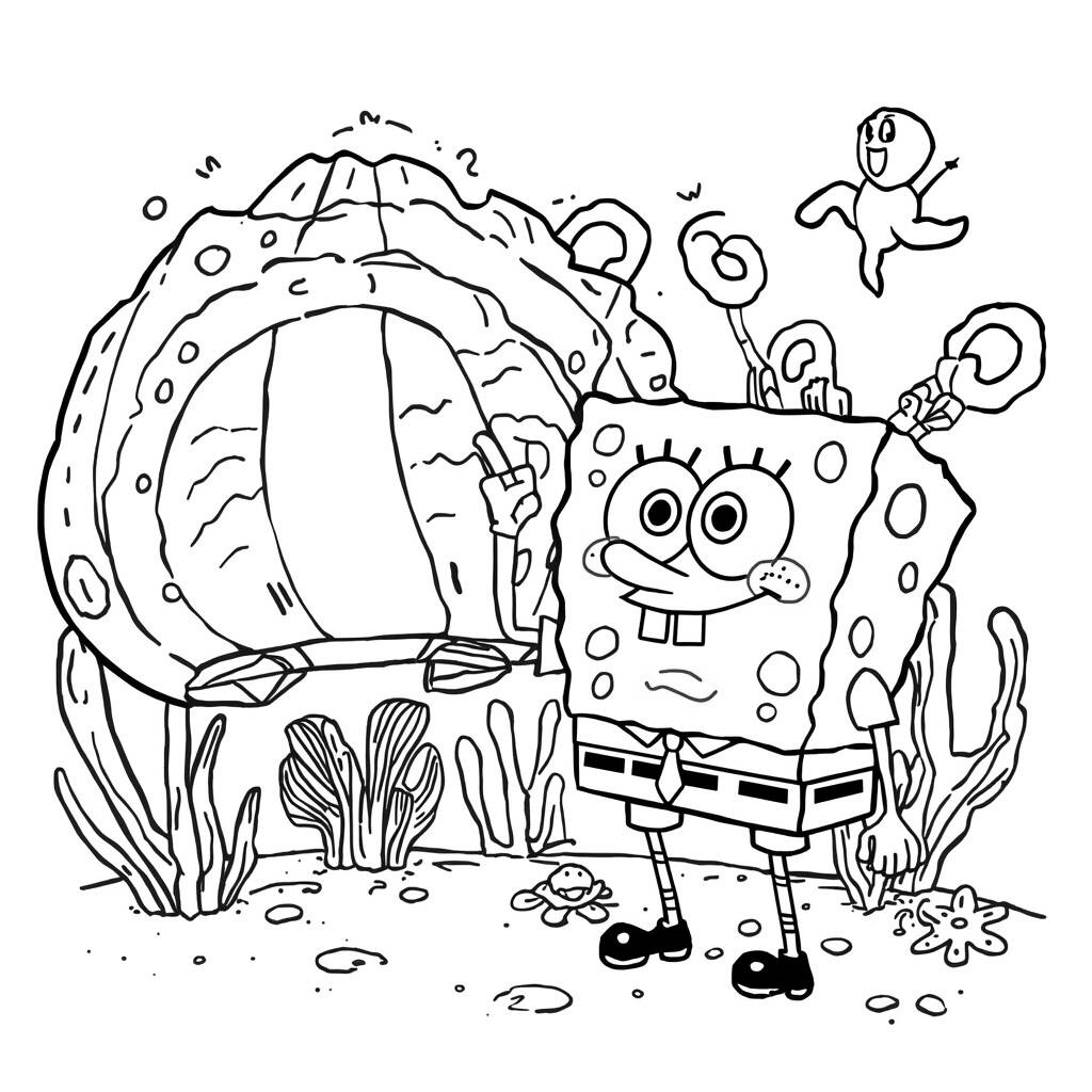 SpongeBob with the Shell Coloring Page
