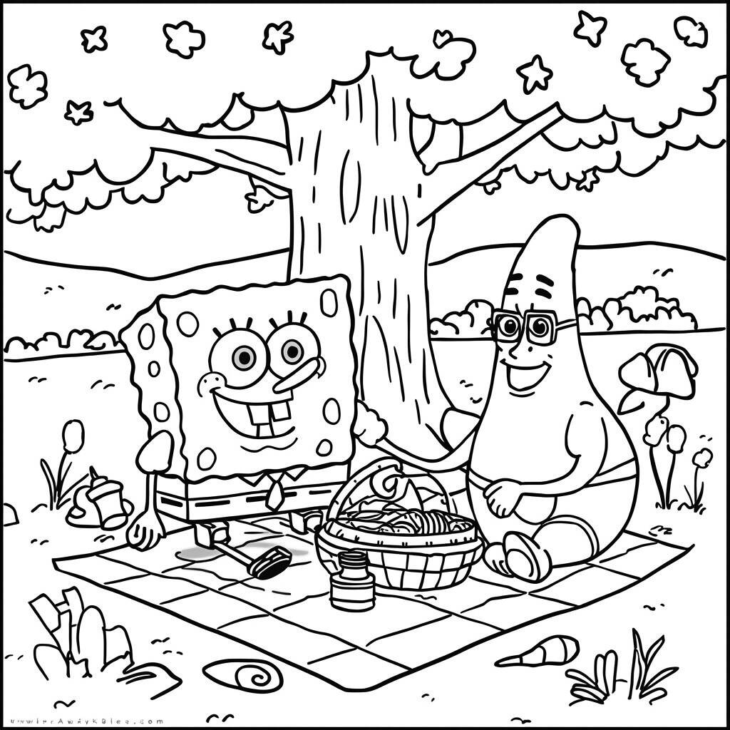 Desenho de Bob Esponja e Sandy para Colorir