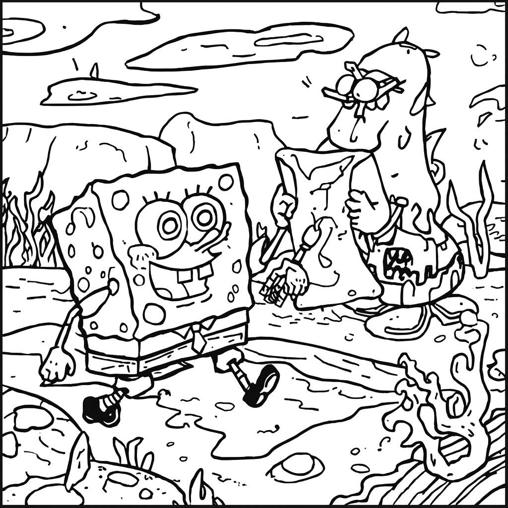 Desenho de Bob Esponja e a Caça ao Tesouro para Colorir