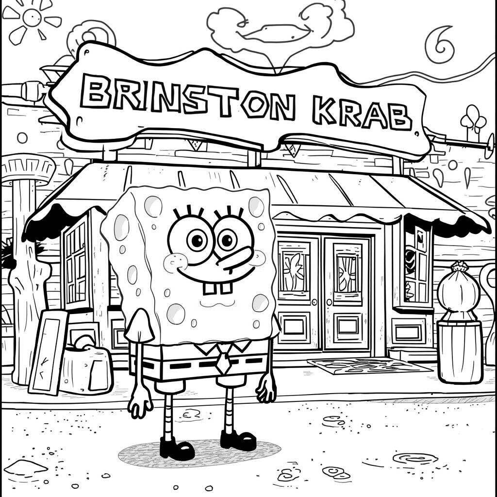 Desenho de Bob Esponja e a Fenda do Biquíni para Colorir