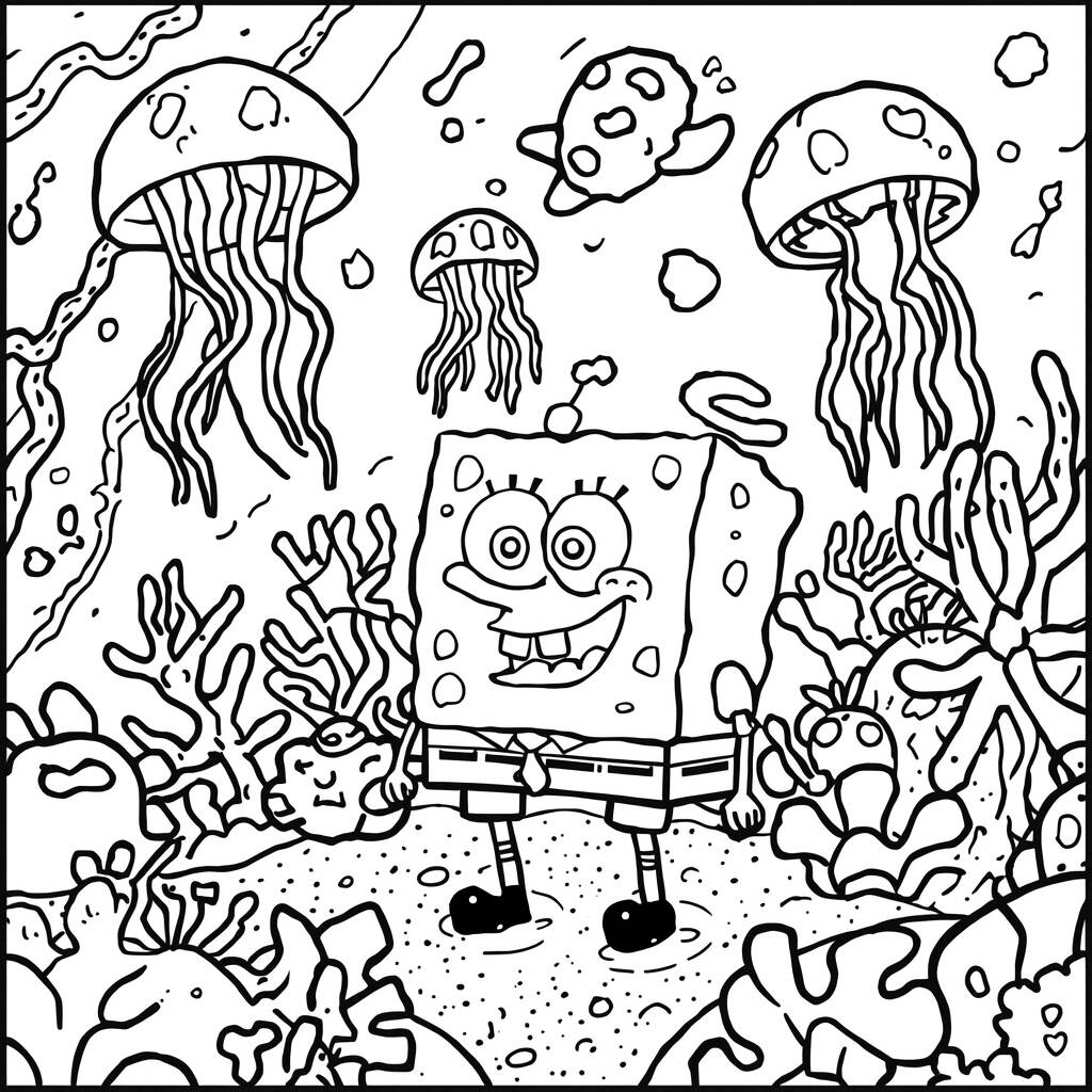 Desenho de Bob Esponja em Aventura para Colorir