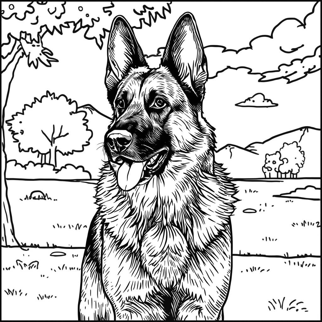 Desenho de Cachorro Pastor Alemão para Colorir