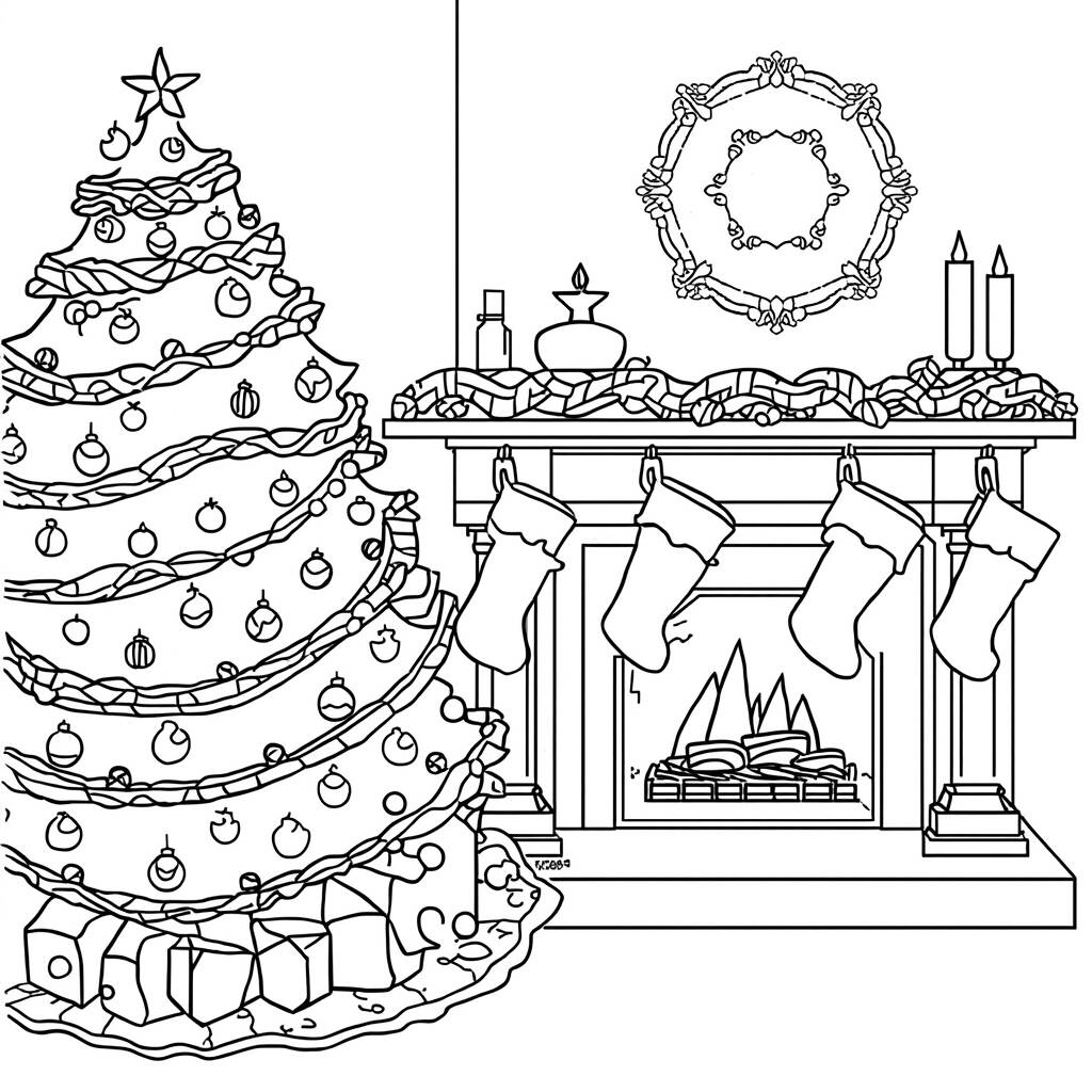Desenho de Cenas de Natal Tradicional para Colorir