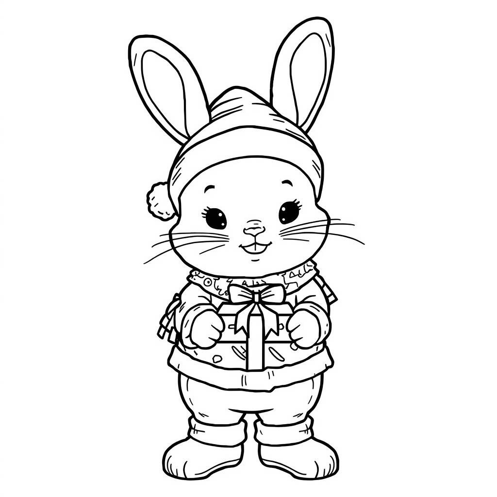 Desenho de Coelho de Natal para Colorir