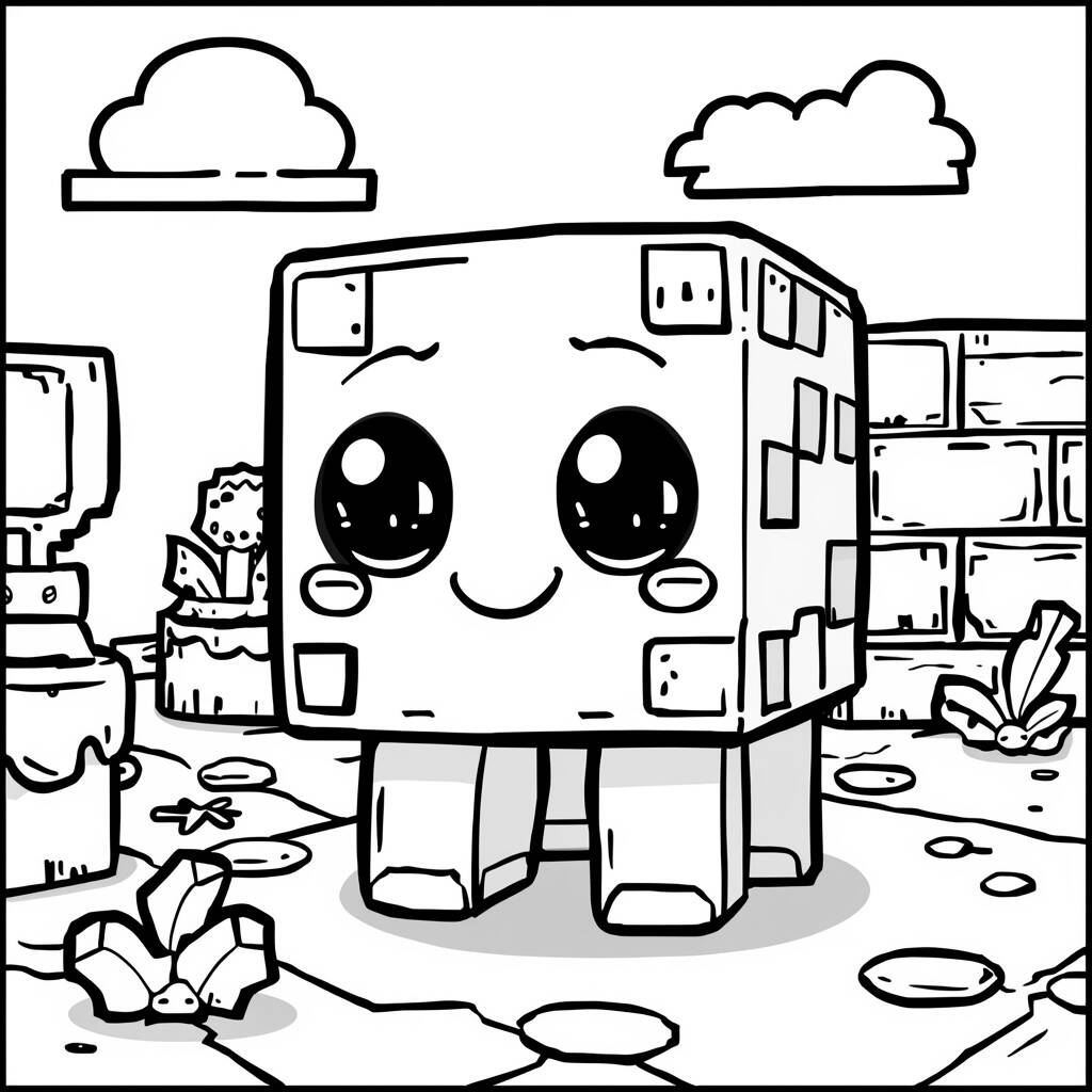 Desenho de Creeper Kawaii do Minecraft para Colorir