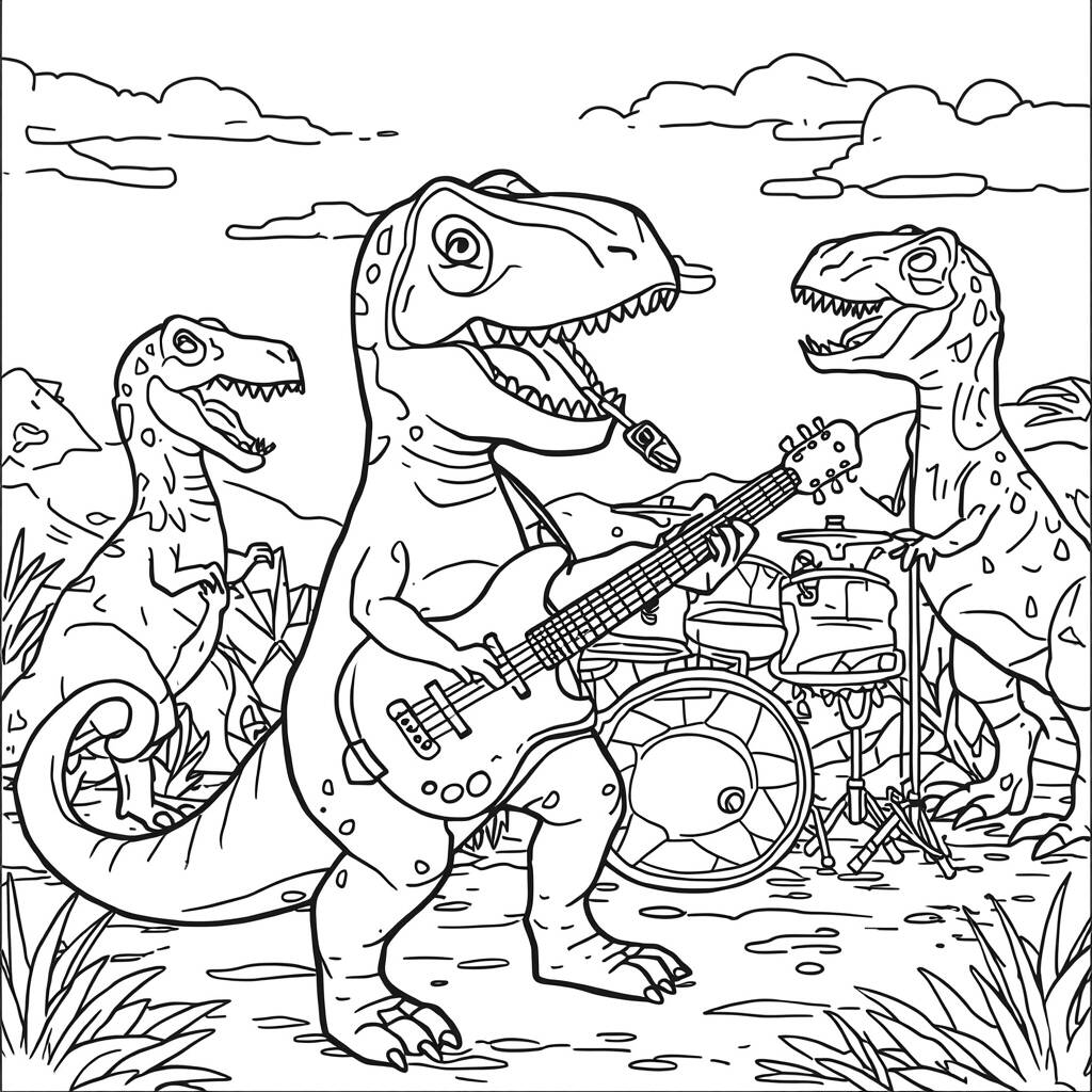 Desenho de Dinossauro Musical para Colorir