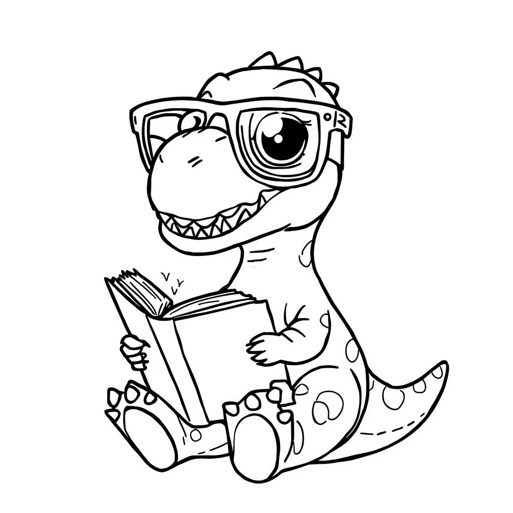 Desenho de Dinossauro com Óculos para Colorir