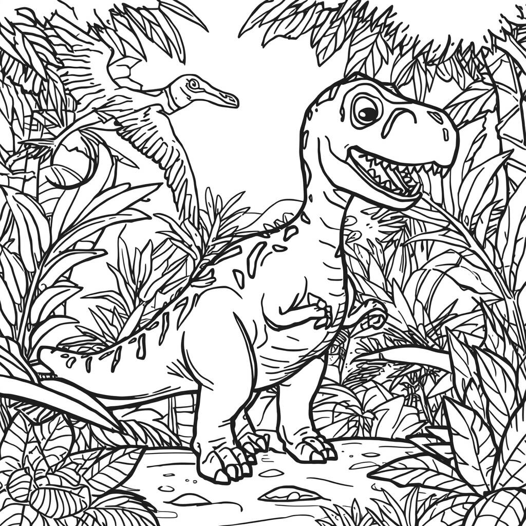 Desenho de Dinossauro e Amigos para Colorir