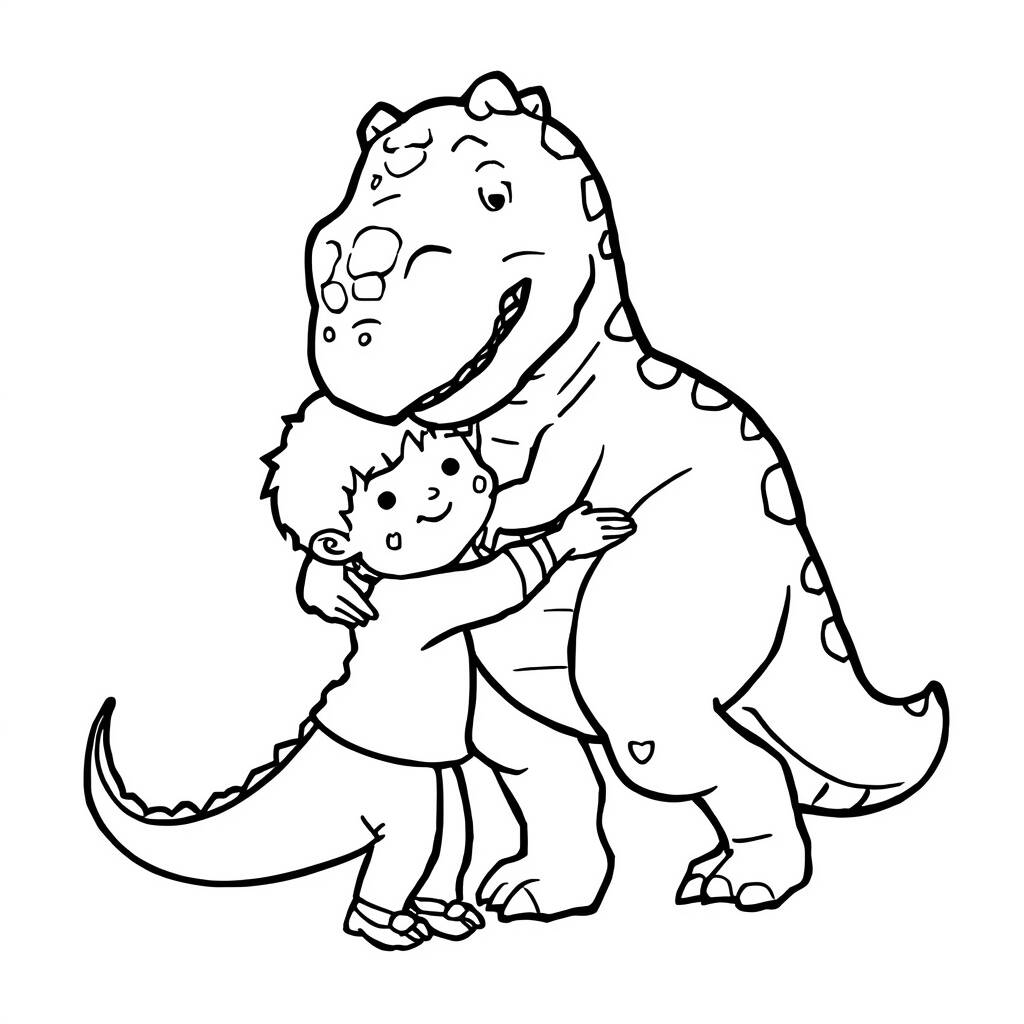 Desenho de Dinossauro e Carinho para Colorir