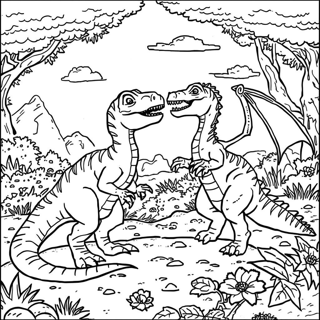 Desenho de Dinossauro e Dragão para Colorir