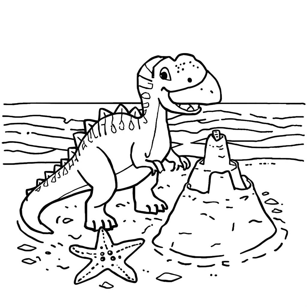 Desenho de Dinossauro e Estrela do Mar para Colorir