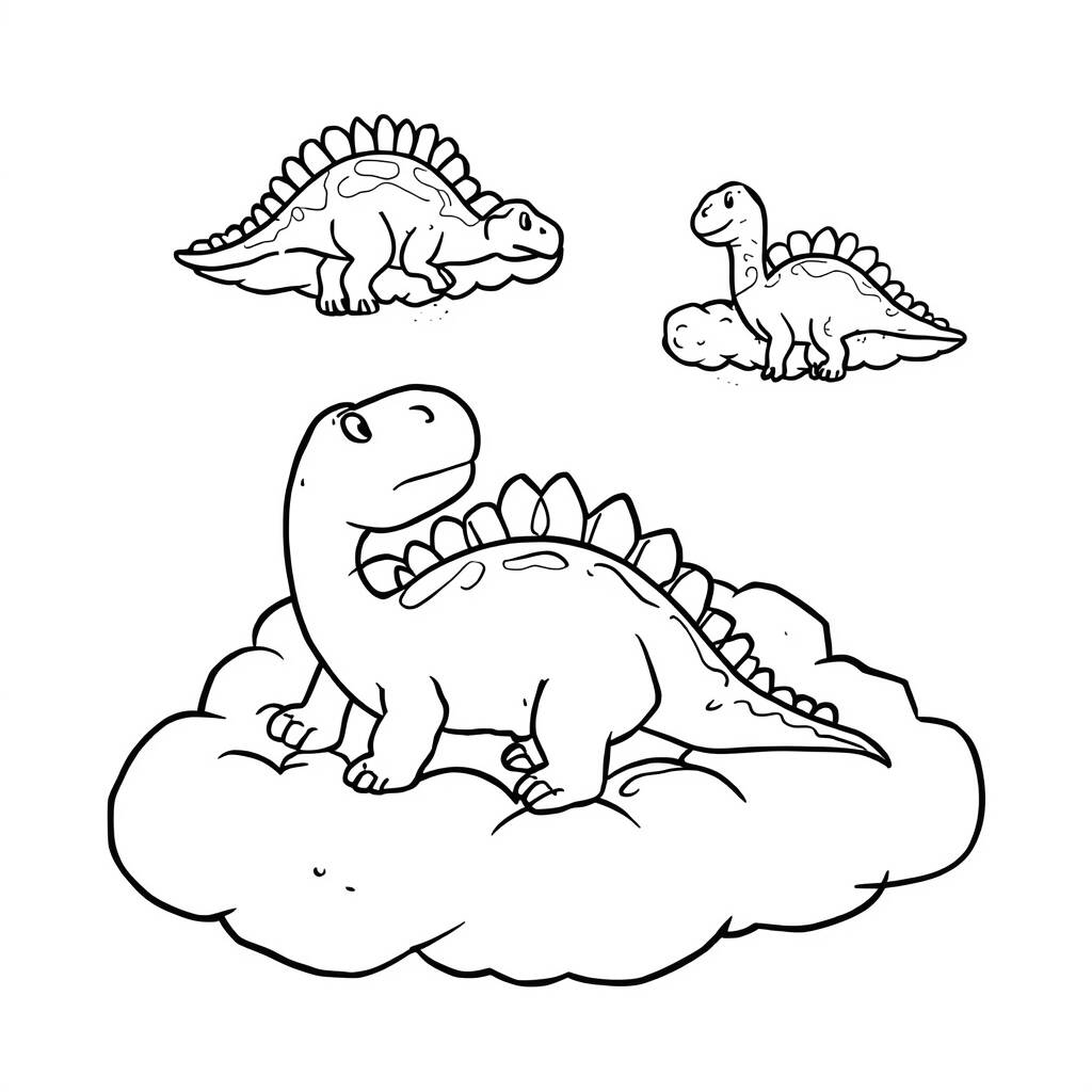 Desenho de Dinossauro e Nuvens para Colorir