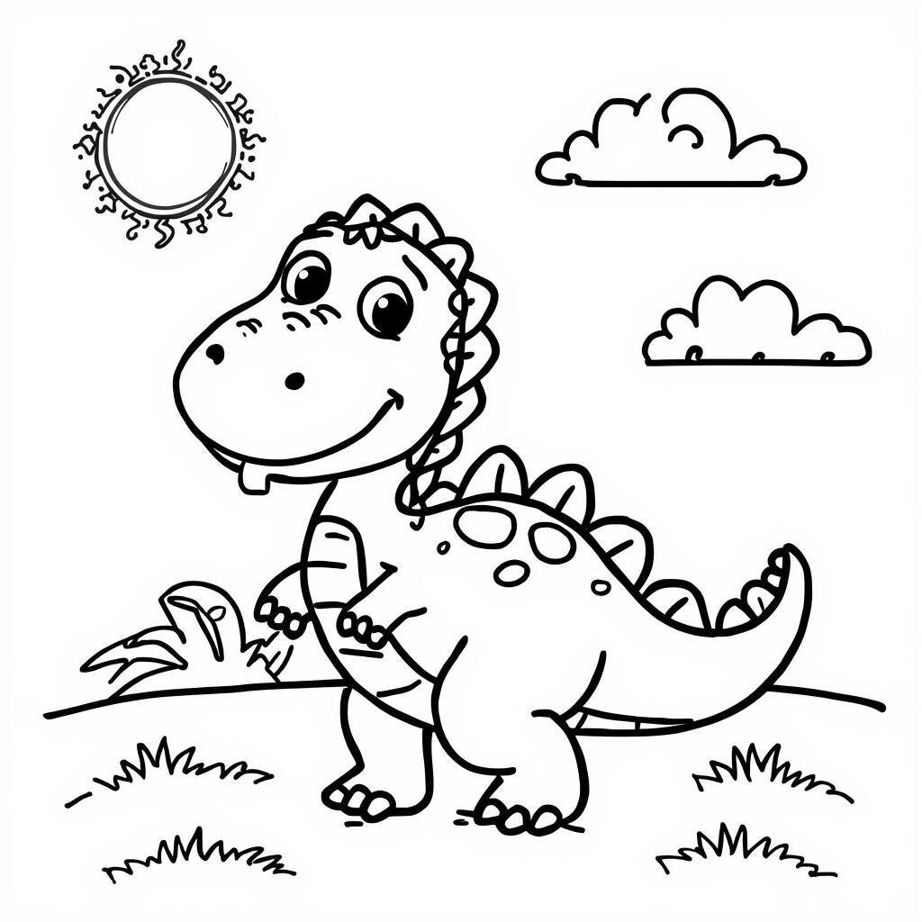 Dinosaur and Sun Coloring Page