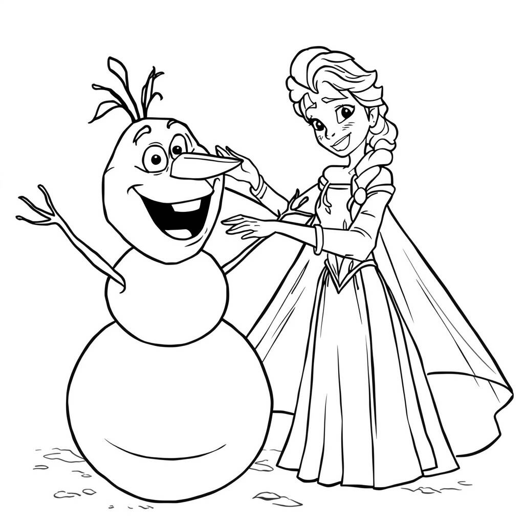 Elsa creating a snowman coloring page