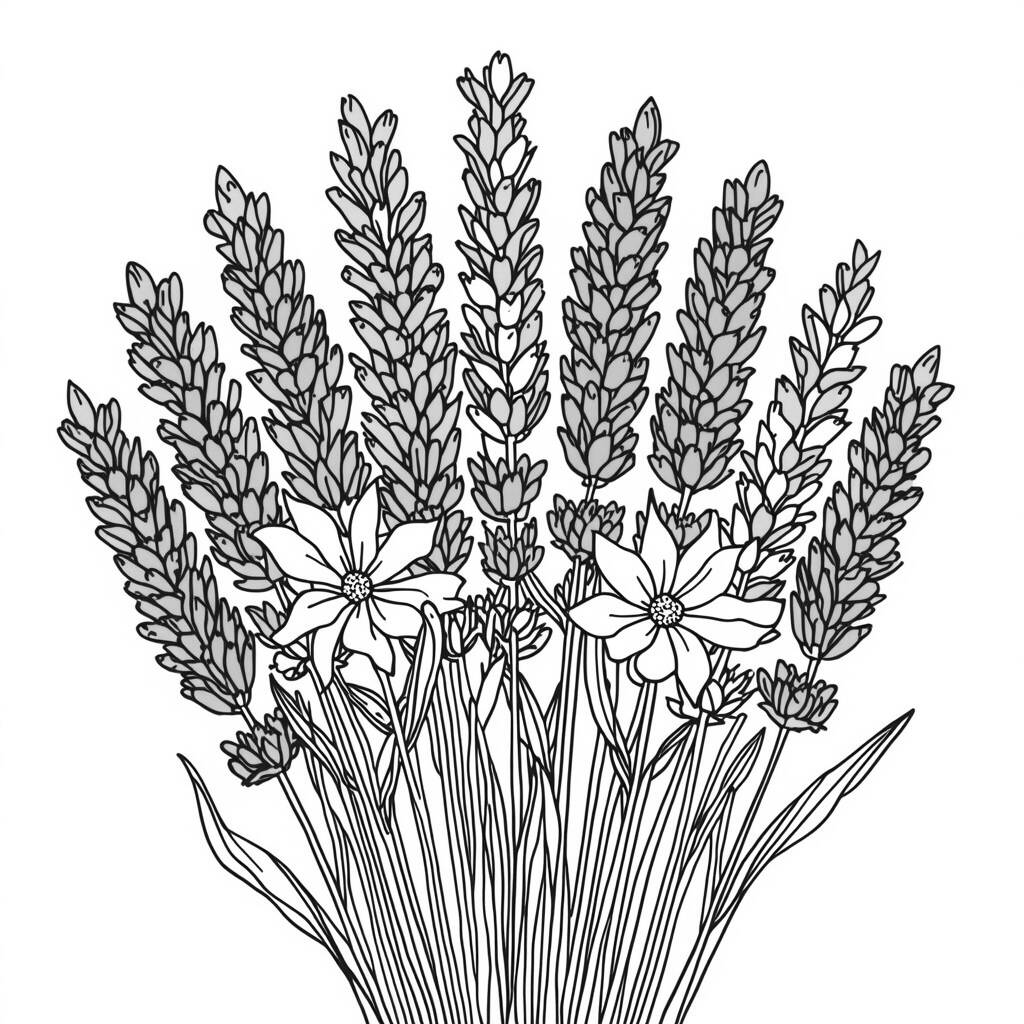 Desenho de Flor de Lavanda para Colorir