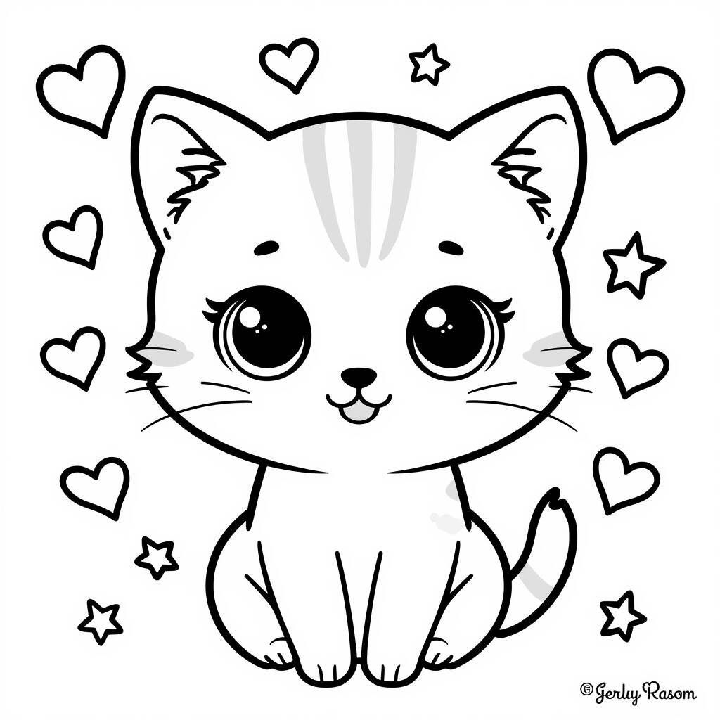 Desenho de Gato Kawaii para Colorir