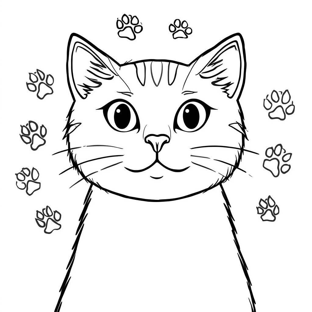 Desenho de Gato com Coração para Colorir