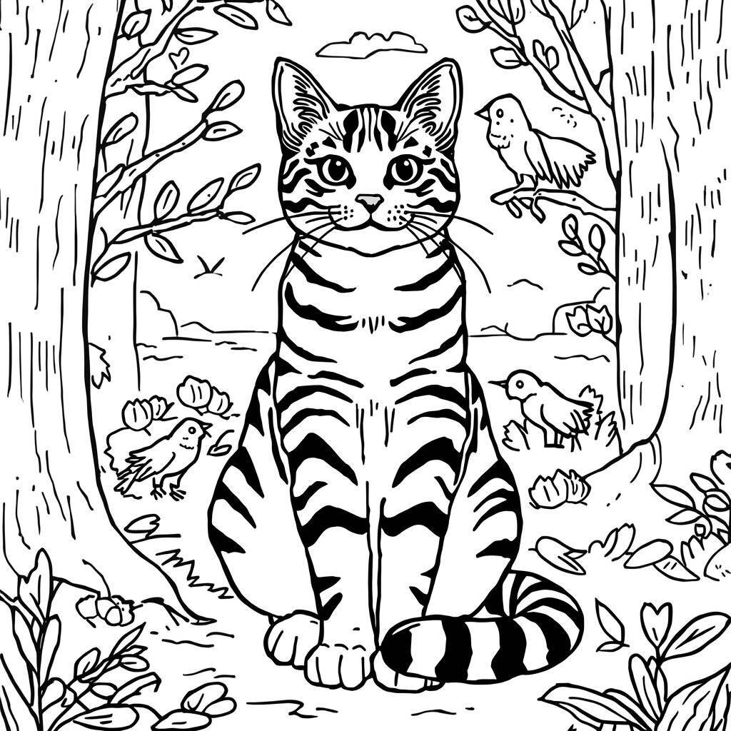 Desenho de Gato com Listras para Colorir